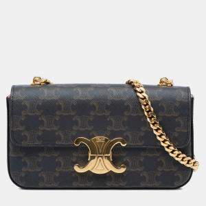 Celine Brown Triomphe Coated Canvas Claude Chain Shoulder Bag