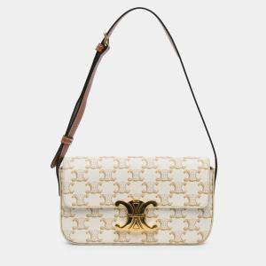 Celine White Triomphe Coated Canvas Claude Shoulder Bag