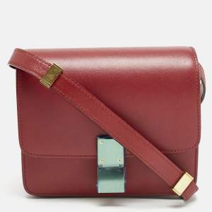 Celine Red Leather Small Classic Box Crossbody Bag