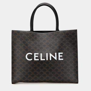 Celine Black Medium Triomphe Coated Canvas Cabas Horizontal Tote