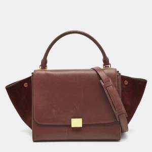 Celine Burgundy Leather and Suede Medium Trapeze Top Handle Bag