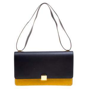Pre Owned Celine Navy Blue/Yellow Leather Medium Case Bag