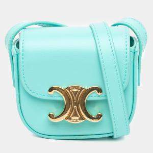Celine Blue Shiny Calfskin Triomphe Mini Crossbody Bag