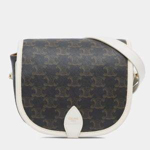 Celine Brown White Medium Triomphe Coated Canvas Folco Crossbody
