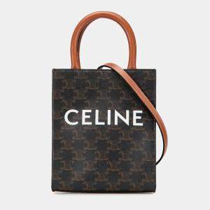 Celine Brown Mini Triomphe Coated Canvas Vertical Cabas Satchel