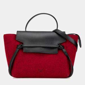 Celine Black Red Mini Felt and Calfskin Belt Satchel