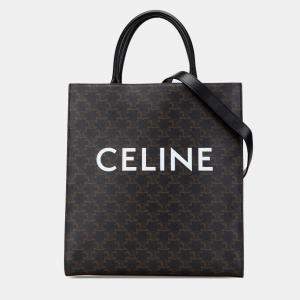 Celine Black Medium Triomphe Coated Canvas Vertical Cabas Satchel