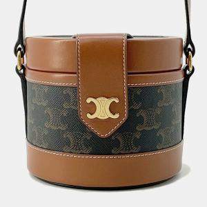 Celine Tan PVC Coated Canvas and Leather Triomphe Tambour Small Shoulder Bag