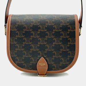 Celine Tan PVC Coated Canvas and Leather Triomphe Folco Medium Shoulder Bag