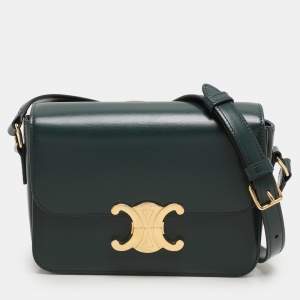 Celine Dark Green Leather Teen Triomphe Shoulder Bag