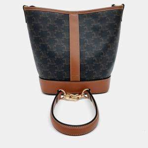Celine Brown Canvas and Leather Triumph Bucket Small Bag