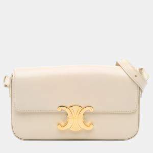 Celine Beige Triomphe Leather Claude Shoulder Bag