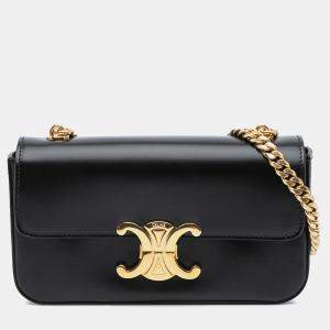 Celine Black Triomphe Leather Claude Chain Shoulder Bag