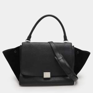 Celine Black Leather and Suede Medium Trapeze Top Handle Bag