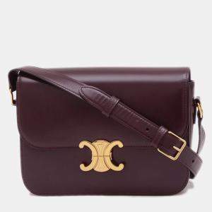 Celine Bordeaux Leather Classic Triomphe Medium Shoulder Bag