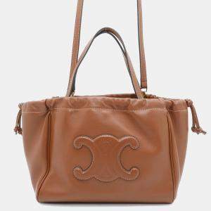 Celine Brown Leather Small Cuir Triomphe Cabas Drawstring 
