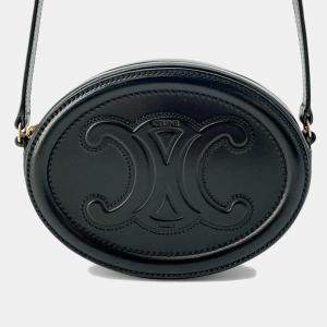 Celine Cuir Triomphe Oval Purse Shoulder Bag Black Leather