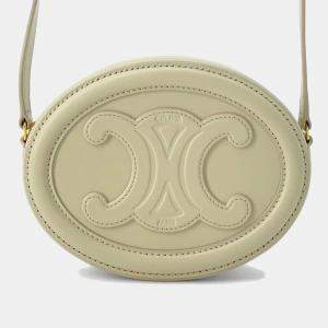 Celine Cuir Triomphe Oval Purse Shoulder Bag Beige Leather