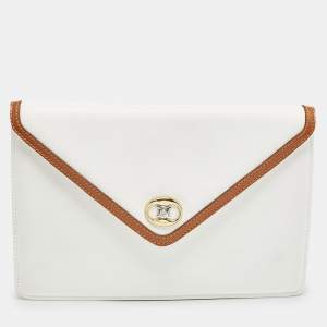 Celine White/Tan Leather Vintage Envelope Pouch