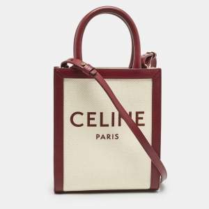 Celine Red/Natural Canvas and Leather Mini Vertical Cabas Tote