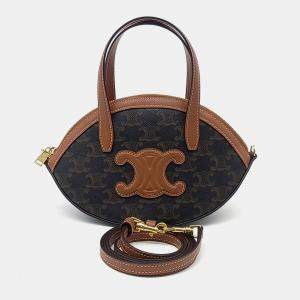 Celine Brown Coated Canvas and Leather Oval Bag