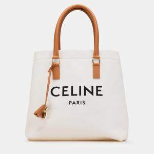Celine Beige Small Canvas Logo Print Horizontal Cabas Tote