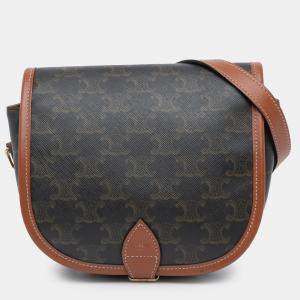 Celine Brown Medium Triomphe Coated Canvas Folco Crossbody