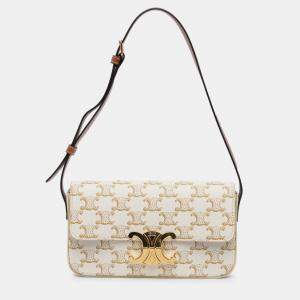 Celine White Triomphe Coated Canvas Claude Shoulder Bag
