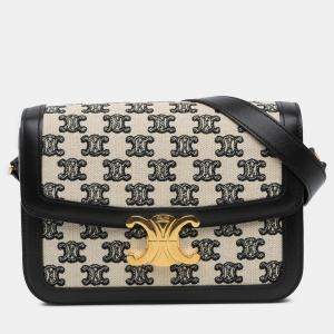 Celine Black White Embroidered Canvas Triomphe Crossbody