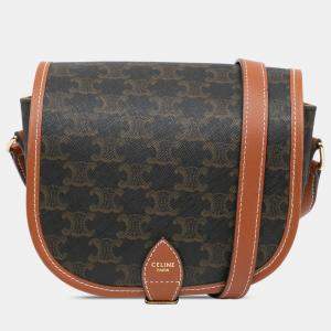 Celine Brown Medium Triomphe Coated Canvas Folco Crossbody