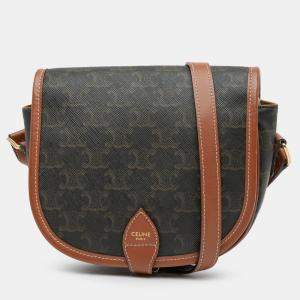 Celine Brown Medium Triomphe Coated Canvas Folco Crossbody