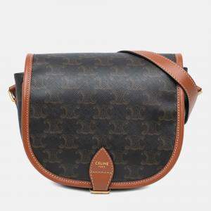 Celine Brown Medium Triomphe Coated Canvas Folco Crossbody