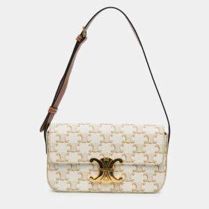 Celine White Triomphe Coated Canvas Claude Shoulder Bag