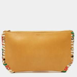 Celine Mustard Leather Braided Zip Pouch
