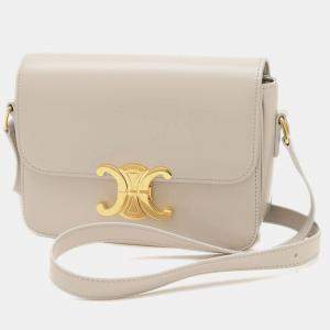 Celine Teen Triomphe Shoulder Bag Shiny Calfskin Ivory