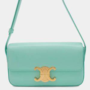 Celine Triomphe Claude Shoulder Bag Turquoise Shiny Calf Leather