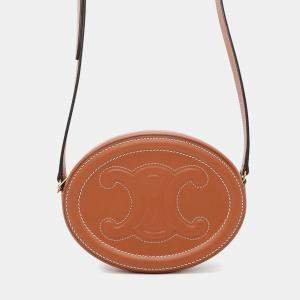 Celine Cuir Triomphe Oval Purse Shoulder Brown Leather