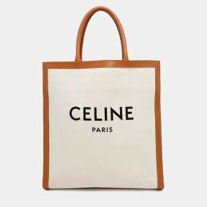 Celine Vertical Cabas Natural/Tan Canvas Leather