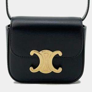 Celine Triomphe Claude Shoulder Bag Black Leather Size Mini