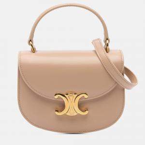 Celine Beige Mini Shiny Calfskin Besace Clea Satchel