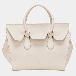 Celine White Small Grained Calfskin Tie Knot Handbag