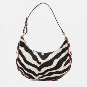 Celine Beige Black Zebra Print Canvas Ava Shoulder Bag