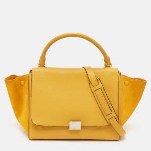 Celine Yellow Leather and Suede Medium Trapeze Top Handle Bag