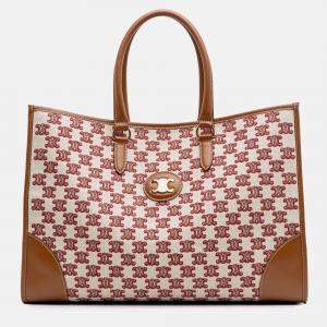 Celine Beige/Brown Triomphe Embroidered Canvas Horizontal Cabas