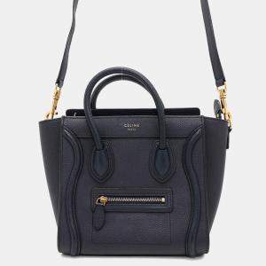 Celine Navy Leather Nano Luggage Shopper Tote