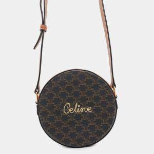 Celine Triomphe Round Tan PVC Coated Canvas and Leather Shoulder Bag