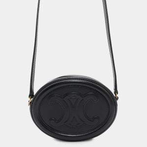 Celine Cuir Triomphe Oval  Black Leather Shoulder Purse