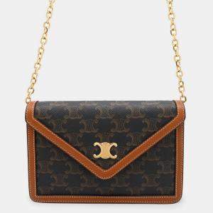 Celine Triomphe Chain shoulder Bag Brown Pvc Leather