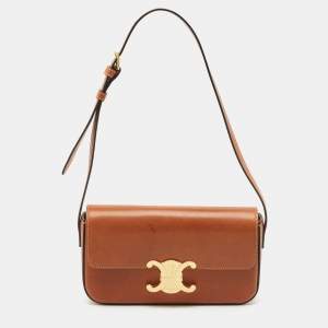 Celine Brown Leather Triomphe Claude Shoulder Bag