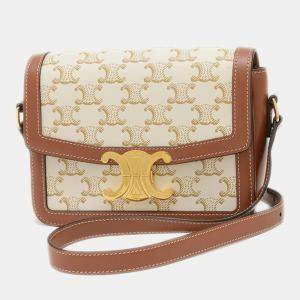 Celine Teen Triomphe Shoulder Bag White Tan
